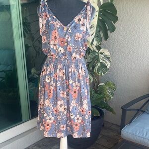 SHEIN Blue Floral Mini Dress with Peach and Cream Flowers